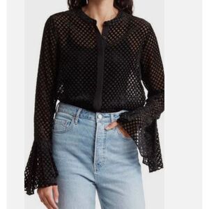 Ramy Brook | Mariann | Black Velvet Scales Fishnet Burnout Blouse | Sz L